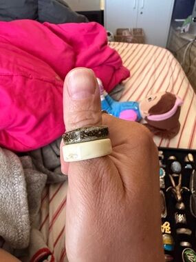 Stacked Two-Tone Resin Rings - Cream and Speckled Brown
